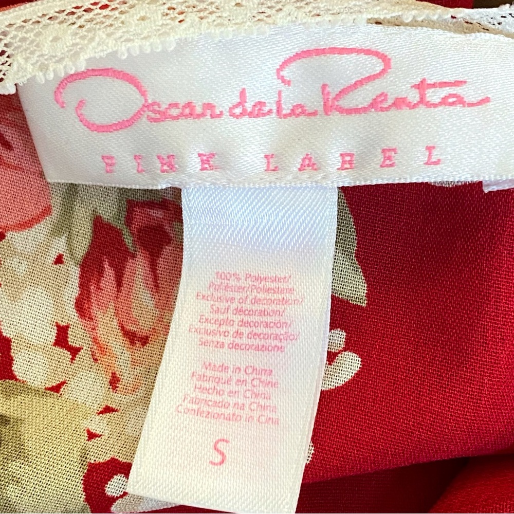 OSCAR DE LA RENTA PINK LABEL cream red green floral print sheer long sleeve robe - Picture 9 of 10